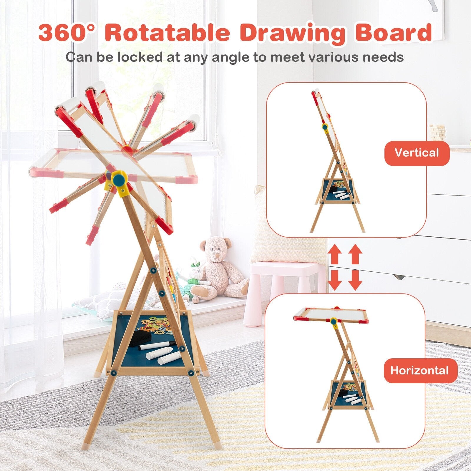 3-in-1 Wooden Art Easel for Kids with Drawing Paper Roll, Multicolor Art Easels   at Gallery Canada