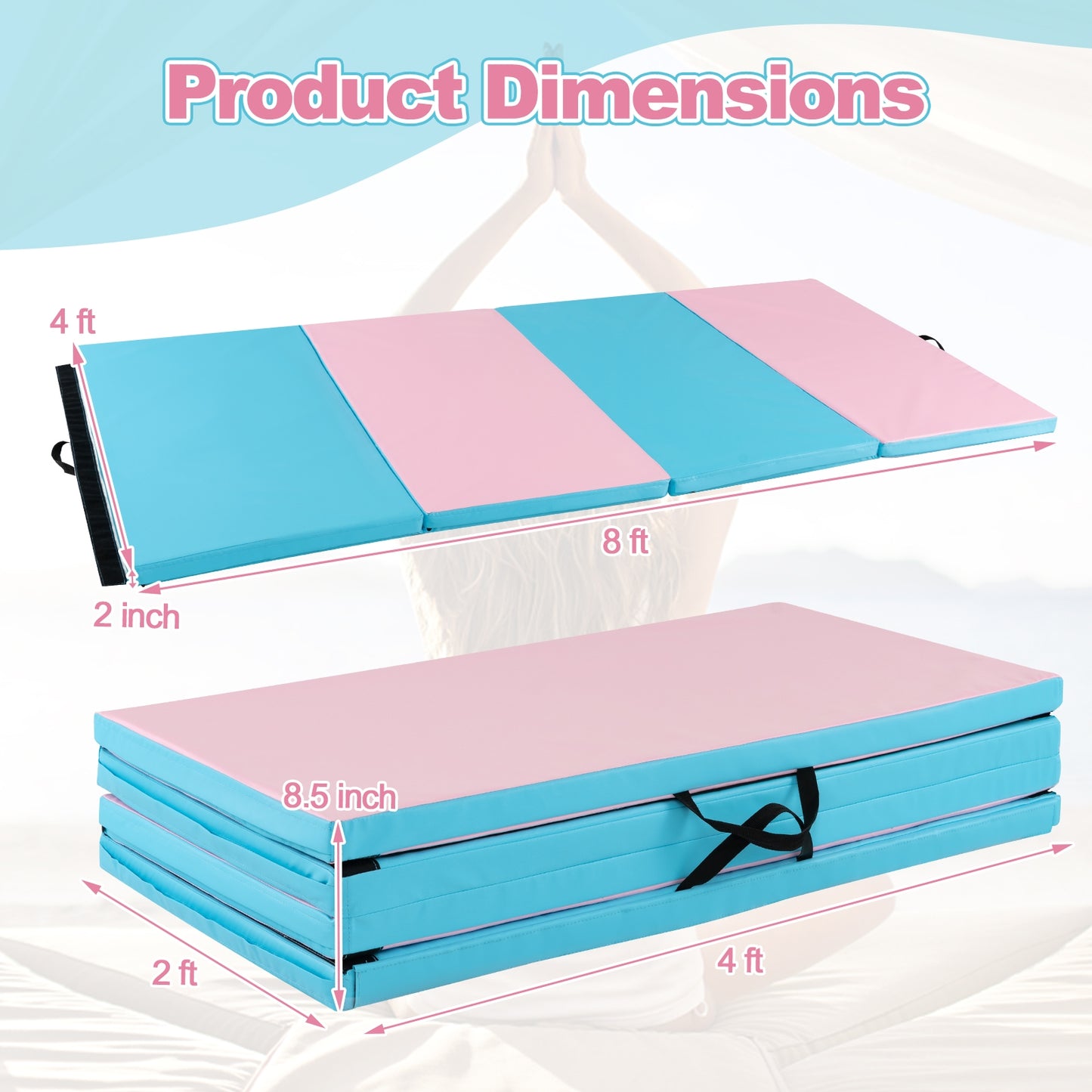 Folding Gymnastics Mat with Carry Handles and Sweatproof Detachable PU Leather Cover, Blue Yoga & Gym Mats   at Gallery Canada