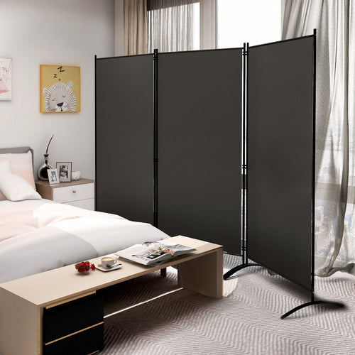 6 Feet 3 Panel Room Divider with Durable Hinges Steel Base, Gray