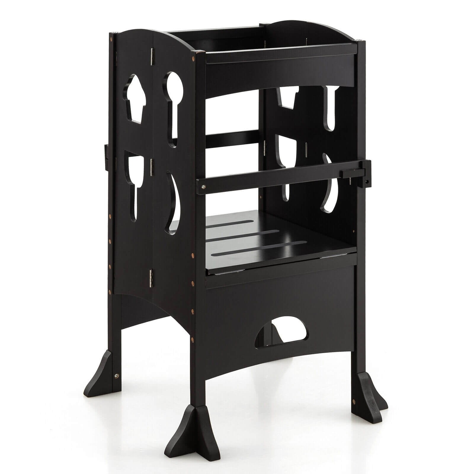 Folding Wooden Step Stool with Lockable Safety Rail for Toddler 3+, Coffee Toddler & Kids Furniture   at Gallery Canada