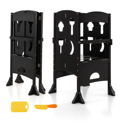 Folding Wooden Step Stool with Lockable Safety Rail for Toddler 3+, Coffee Toddler & Kids Furniture   at Gallery Canada