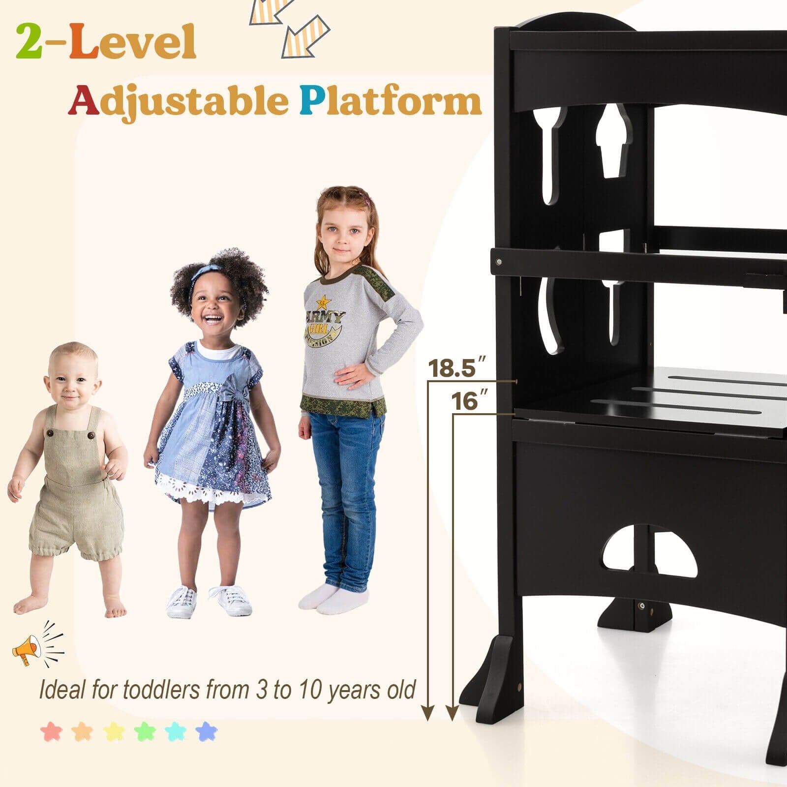 Folding Wooden Step Stool with Lockable Safety Rail for Toddler 3+, Coffee Toddler & Kids Furniture   at Gallery Canada