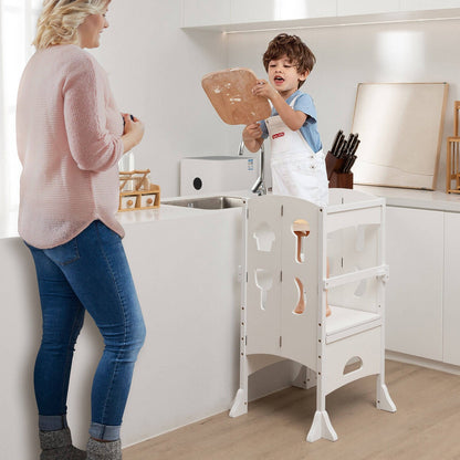 Folding Wooden Step Stool with Lockable Safety Rail for Toddler 3+, White Toddler & Kids Furniture   at Gallery Canada