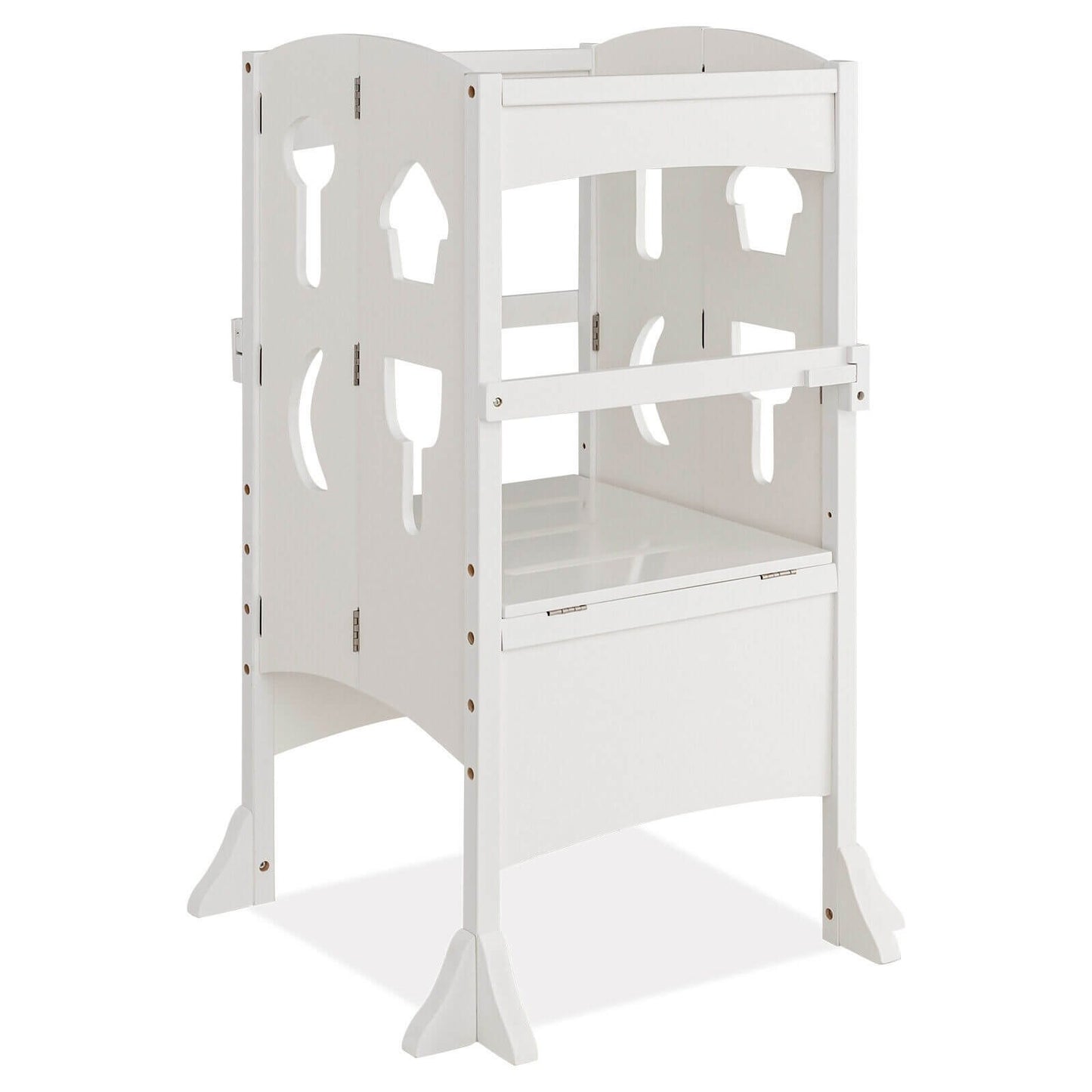 Folding Wooden Step Stool with Lockable Safety Rail for Toddler 3+, White Toddler & Kids Furniture   at Gallery Canada