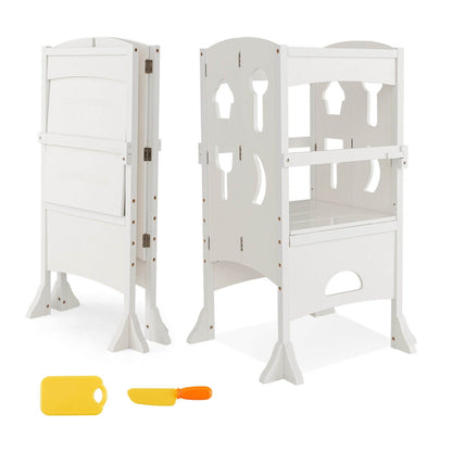 Folding Wooden Step Stool with Lockable Safety Rail for Toddler 3+, White Toddler & Kids Furniture   at Gallery Canada