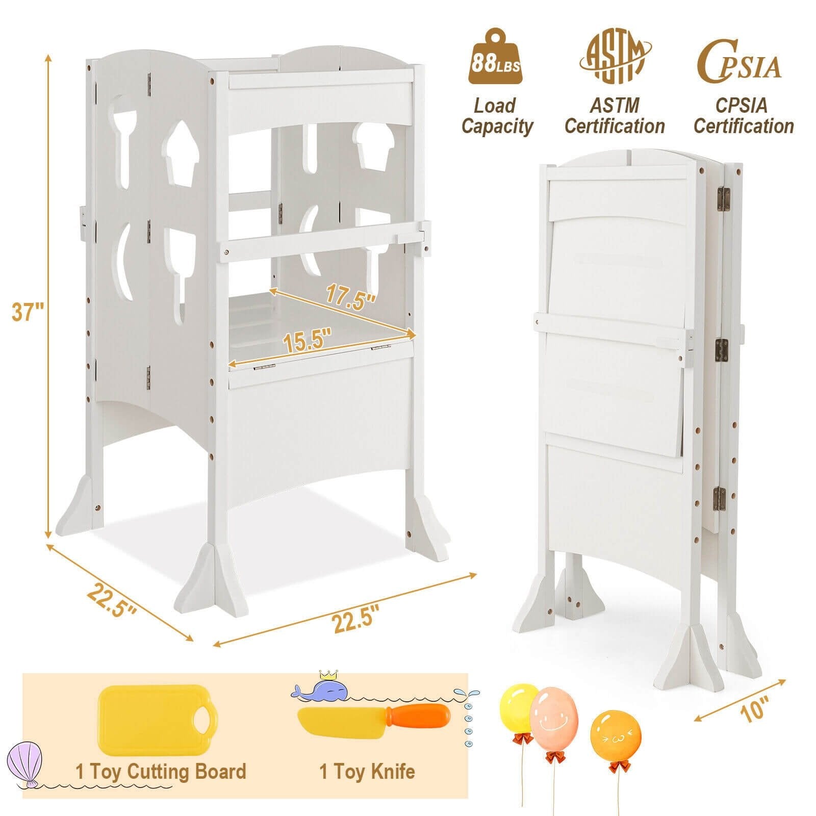 Folding Wooden Step Stool with Lockable Safety Rail for Toddler 3+, White Toddler & Kids Furniture   at Gallery Canada