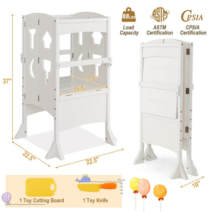 Folding Wooden Step Stool with Lockable Safety Rail for Toddler 3+, White Toddler & Kids Furniture   at Gallery Canada