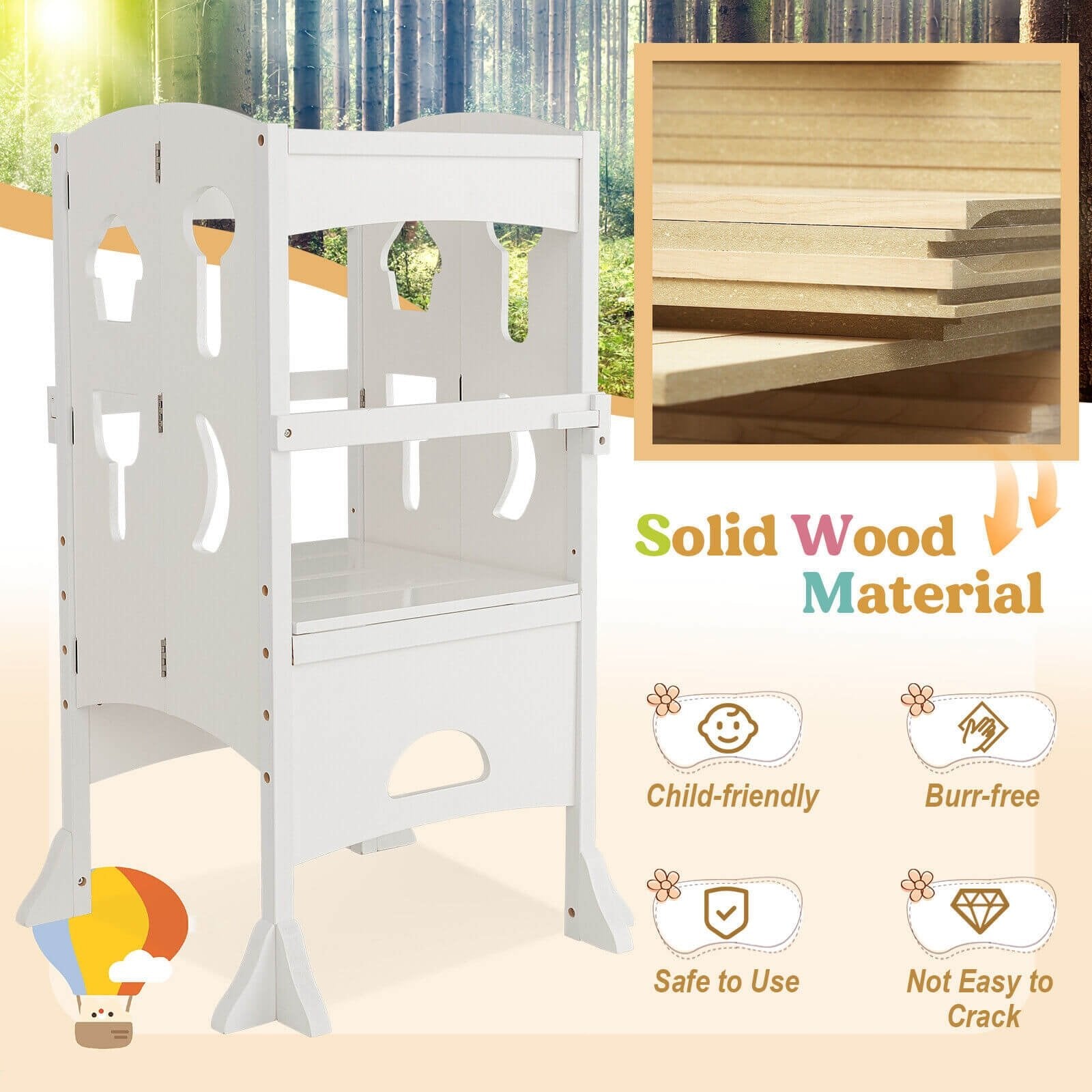 Folding Wooden Step Stool with Lockable Safety Rail for Toddler 3+, White Toddler & Kids Furniture   at Gallery Canada