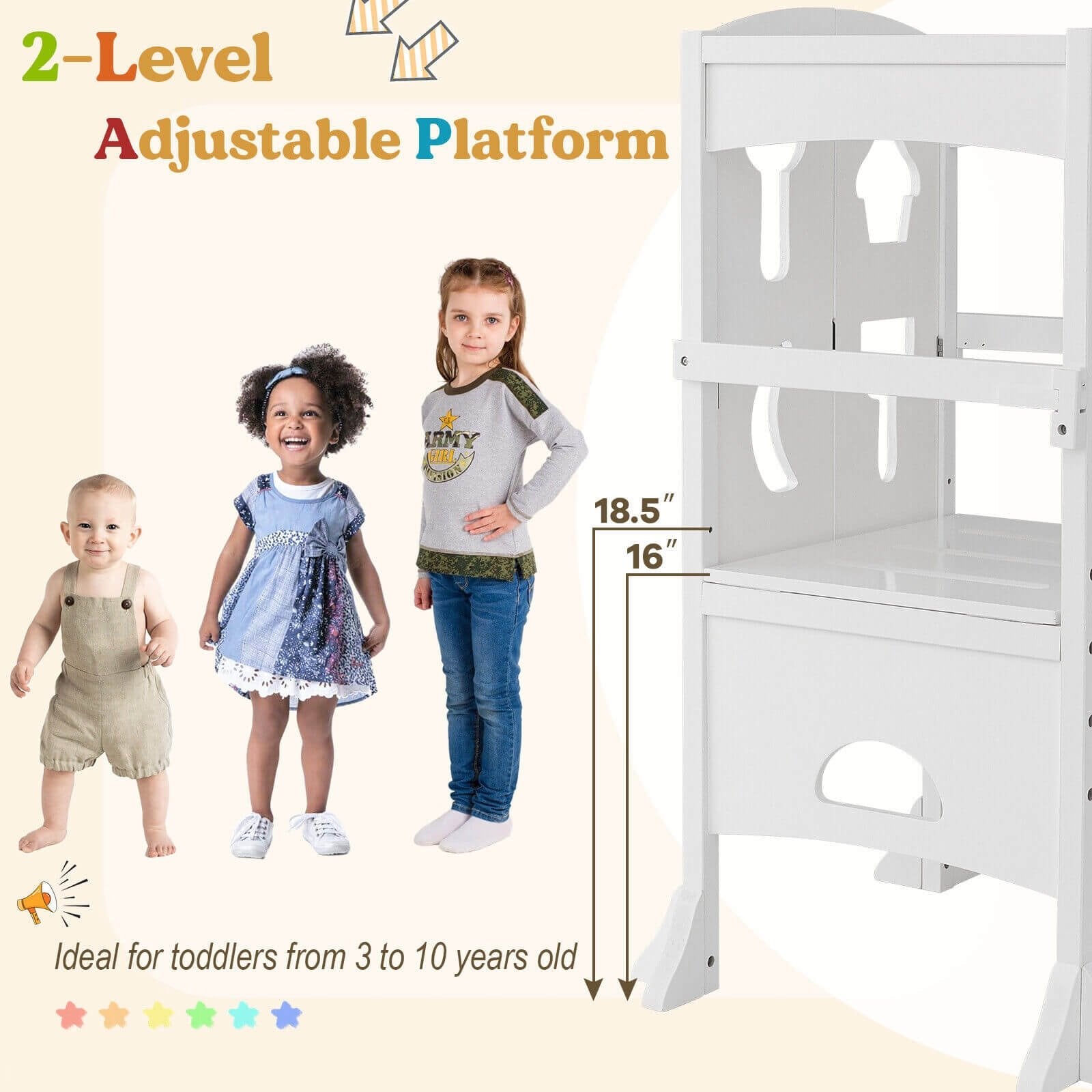 Folding Wooden Step Stool with Lockable Safety Rail for Toddler 3+, White Toddler & Kids Furniture   at Gallery Canada