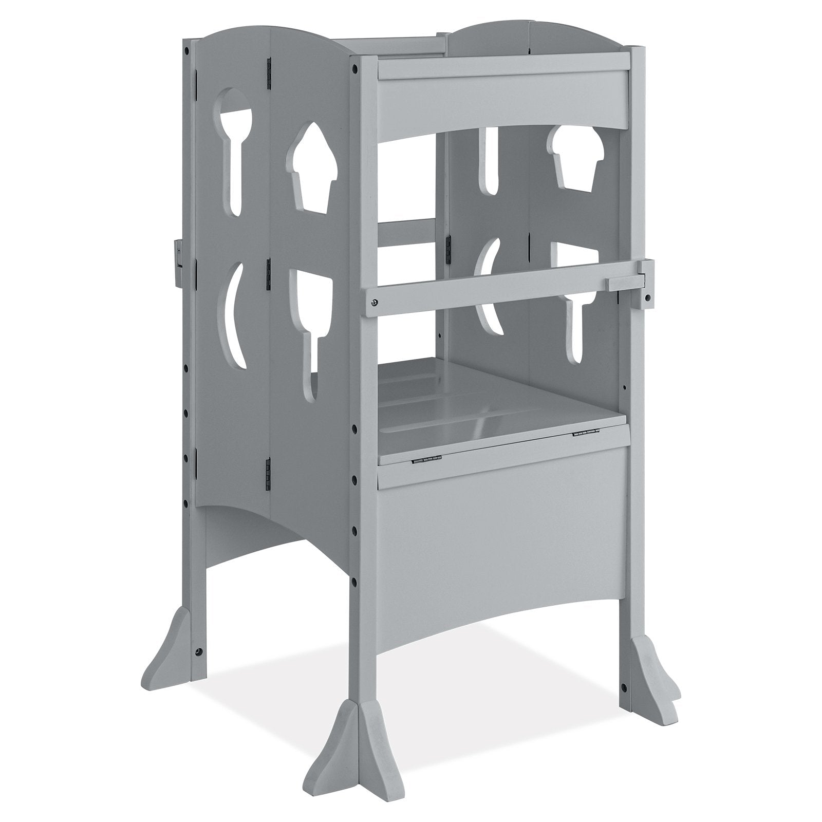 Folding Wooden Step Stool with Lockable Safety Rail for Toddler 3+, Gray Toddler & Kids Furniture   at Gallery Canada