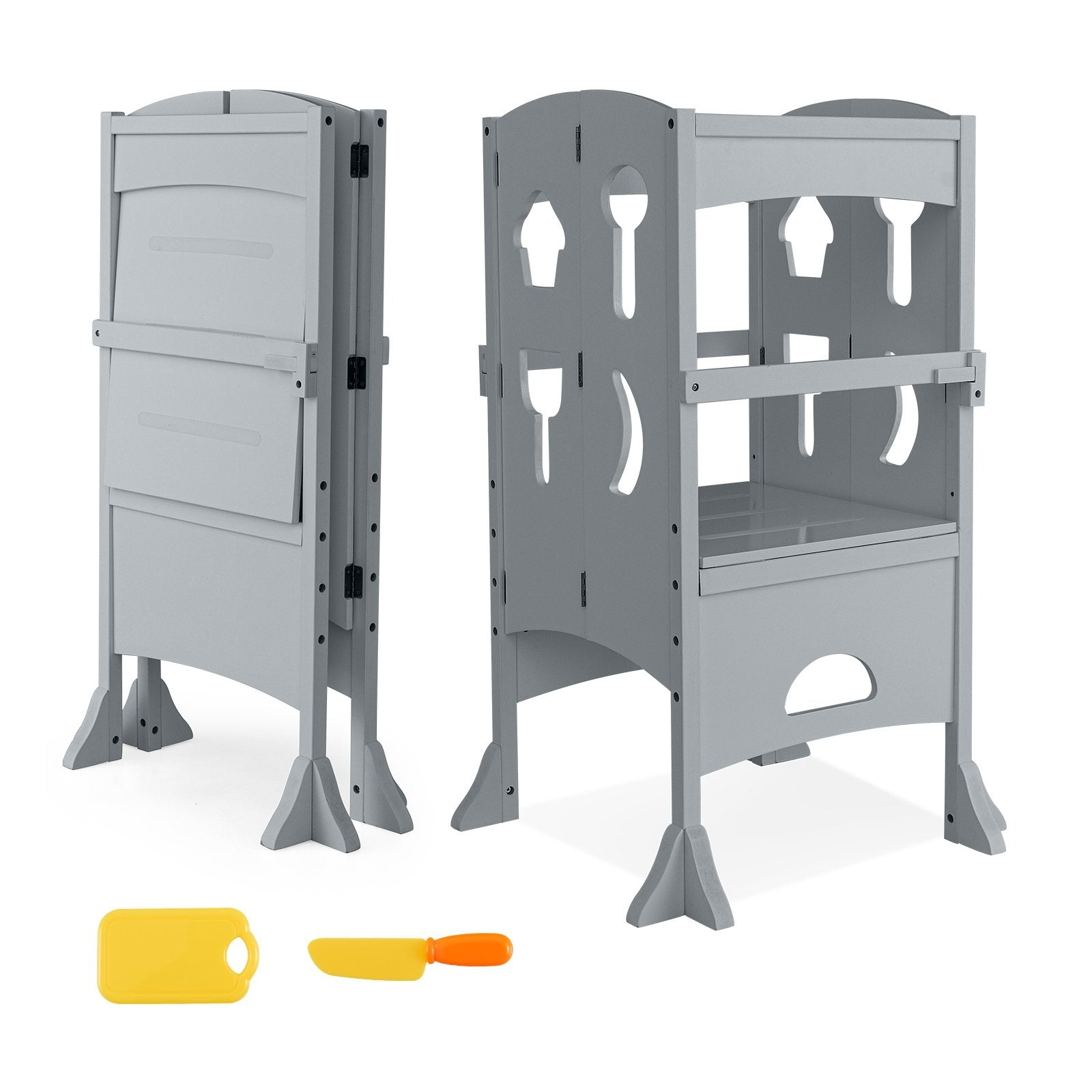 Folding Wooden Step Stool with Lockable Safety Rail for Toddler 3+, Gray Toddler & Kids Furniture   at Gallery Canada