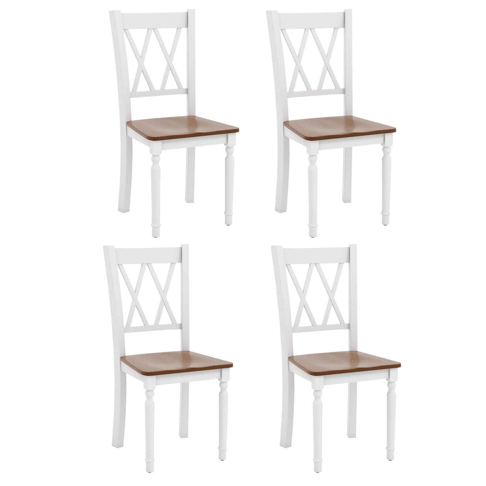 Set of 4 Wooden Farmhouse Kitchen Chairs with Rubber Wood Seat, Walnut Dining Chairs   at Gallery Canada