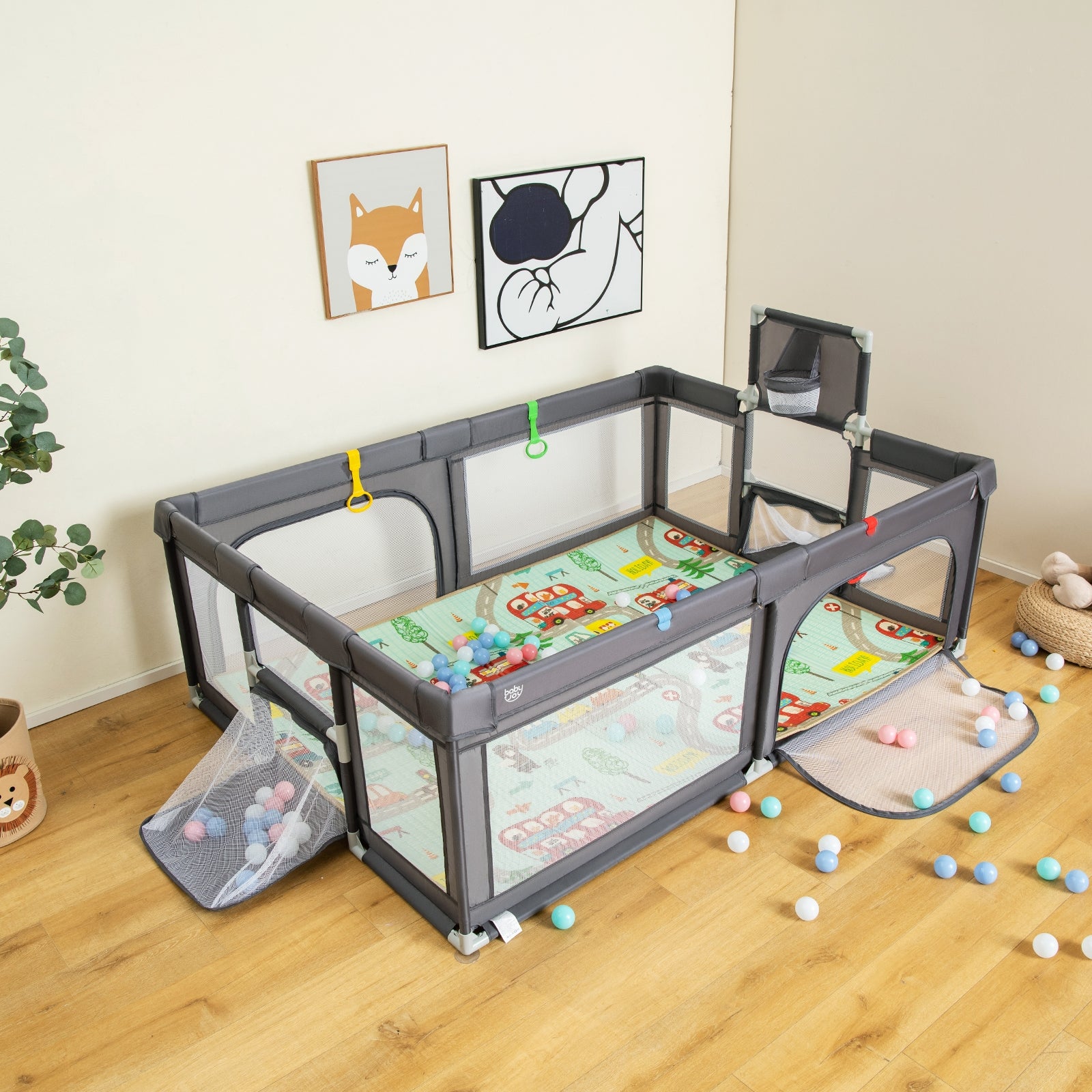 Large Baby Playpen with Mat and Ocean Balls-Dark gray, Dark Gray Baby Playpen & Playards at Gallery Canada