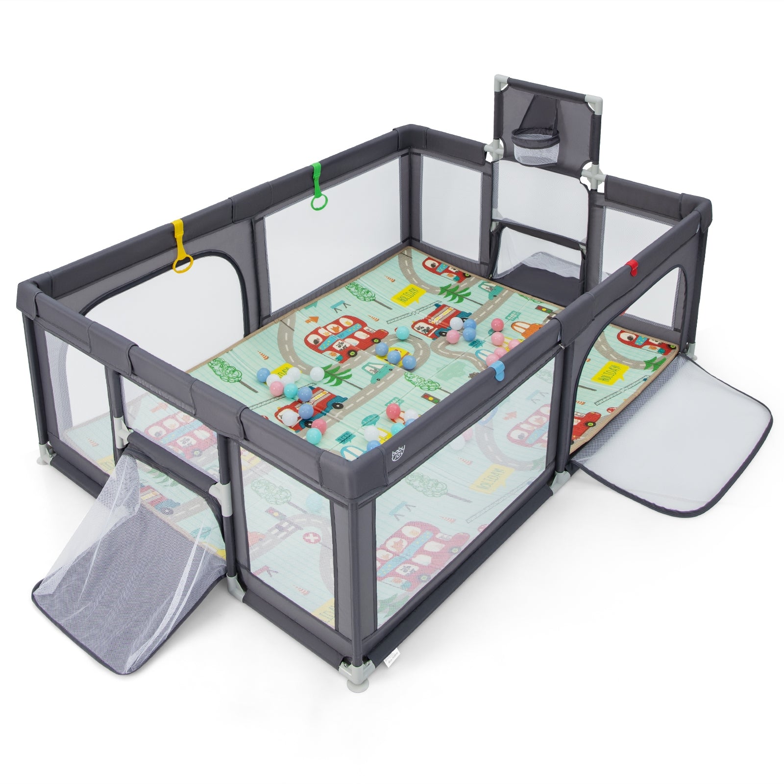 Large Baby Playpen with Mat and Ocean Balls-Dark gray, Dark Gray Baby Playpen & Playards at Gallery Canada