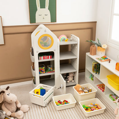 Multipurpose Toy Chest and Bookshelf with Mobile Trolley for Bedroom, Gray Kids Storage   at Gallery Canada