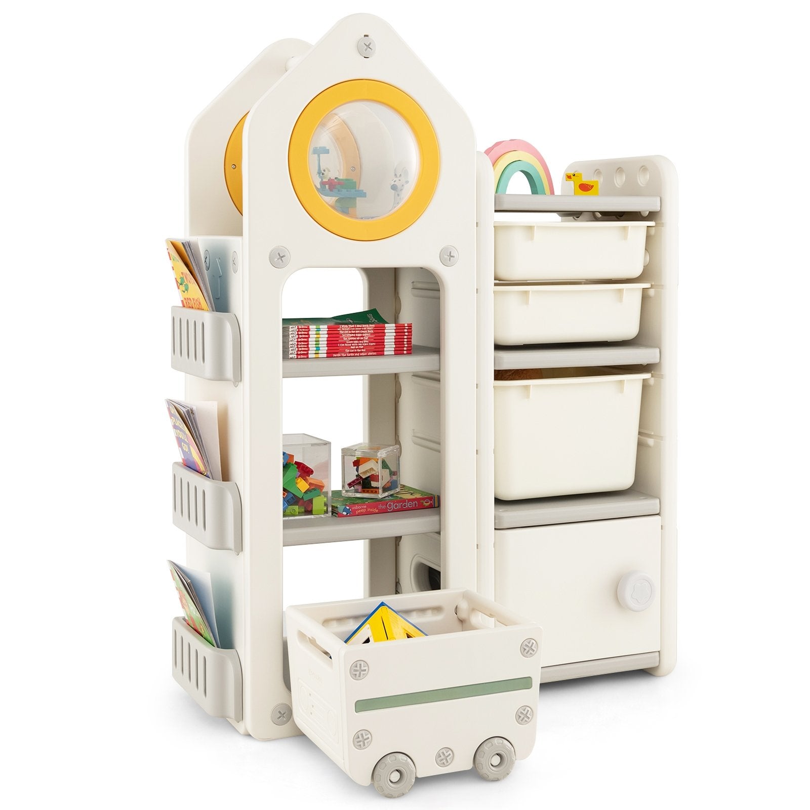 Multipurpose Toy Chest and Bookshelf with Mobile Trolley for Bedroom, Gray Kids Storage   at Gallery Canada