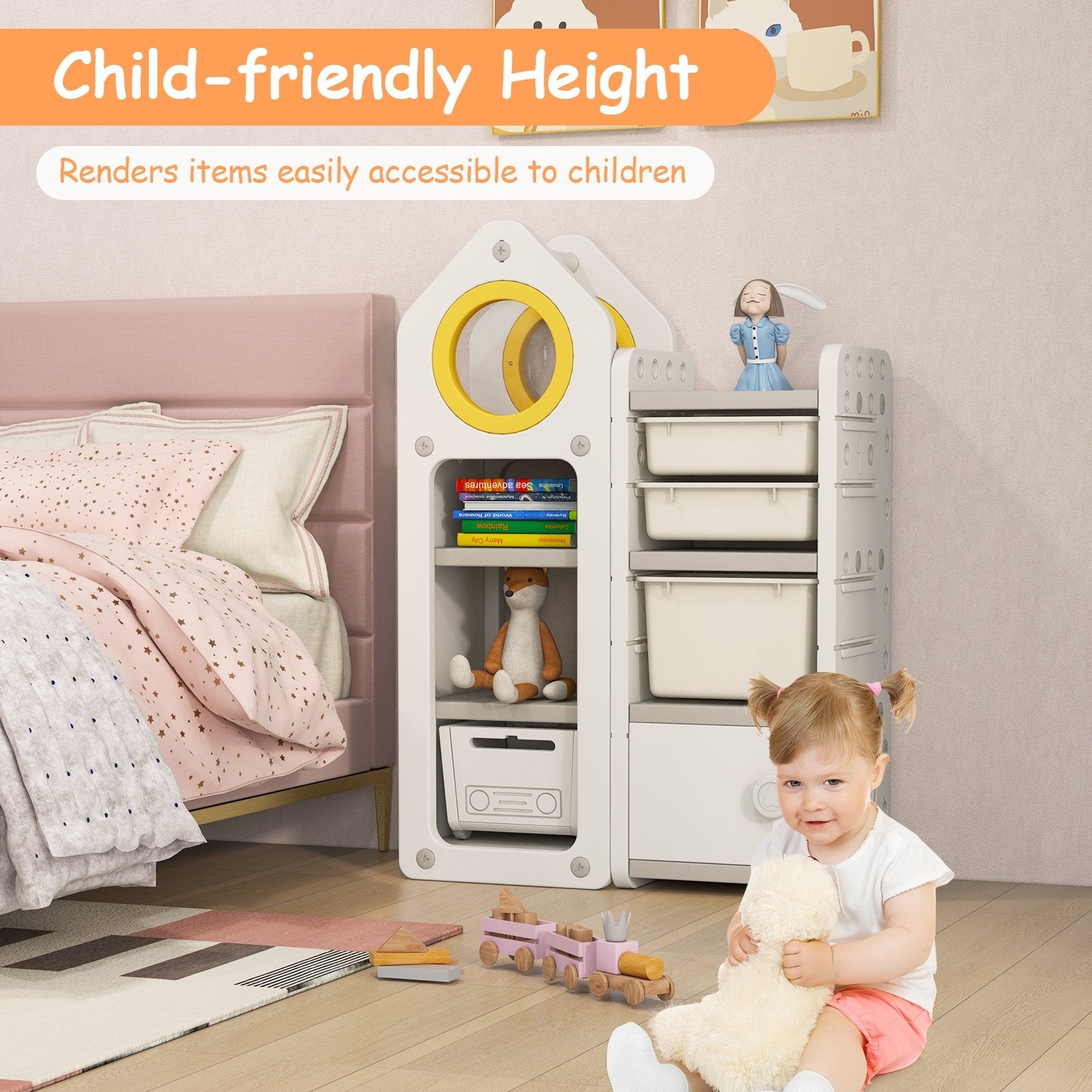 Multipurpose Toy Chest and Bookshelf with Mobile Trolley for Bedroom, Gray Kids Storage   at Gallery Canada