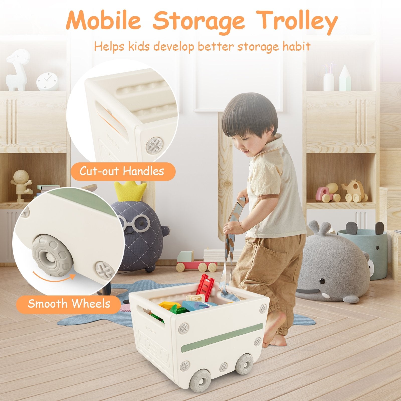 Multipurpose Toy Chest and Bookshelf with Mobile Trolley for Bedroom, Gray Kids Storage   at Gallery Canada