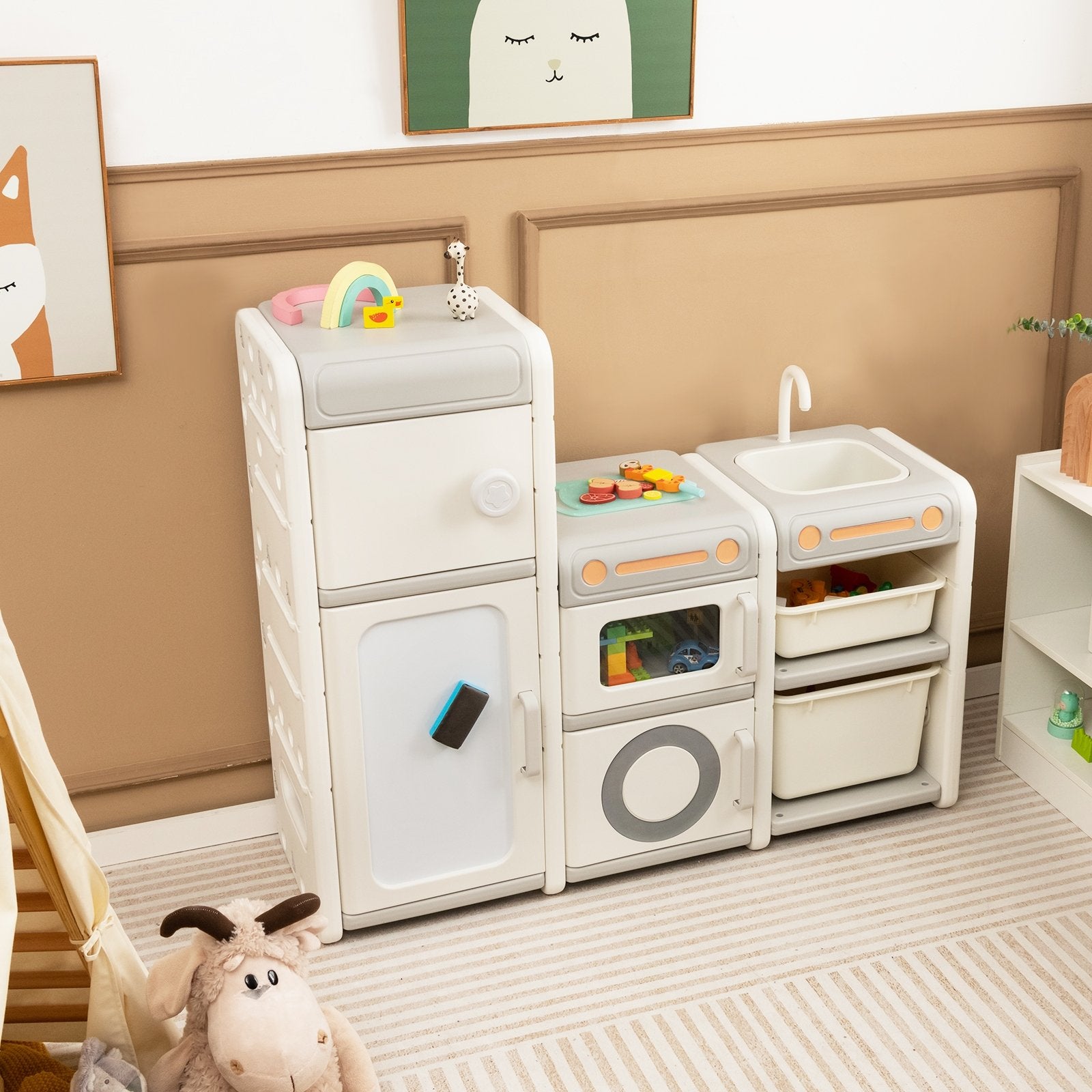 Multipurpose Toy Chest and Bookshelf with Magnetic Whiteboard, Gray Kids Storage   at Gallery Canada