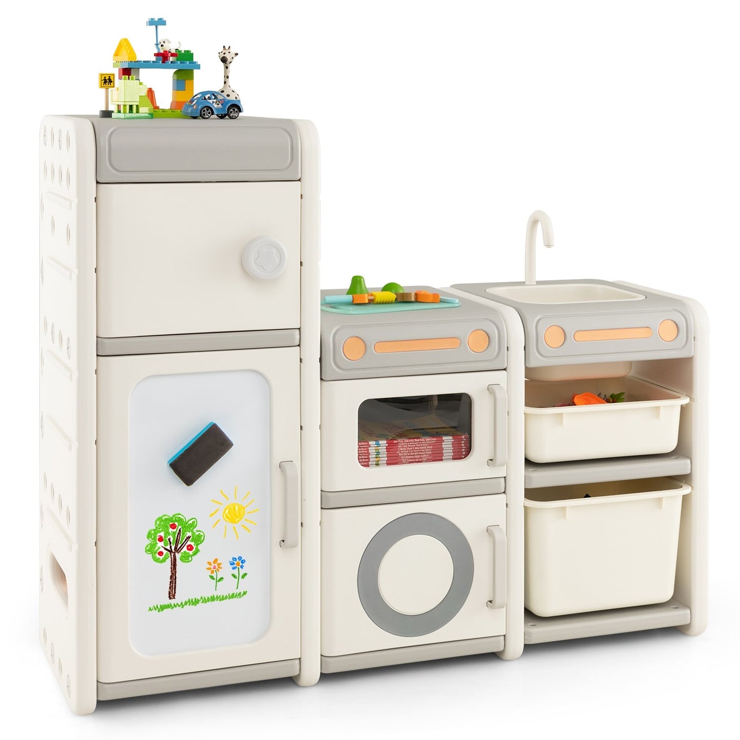 Multipurpose Toy Chest and Bookshelf with Magnetic Whiteboard, Gray Kids Storage   at Gallery Canada