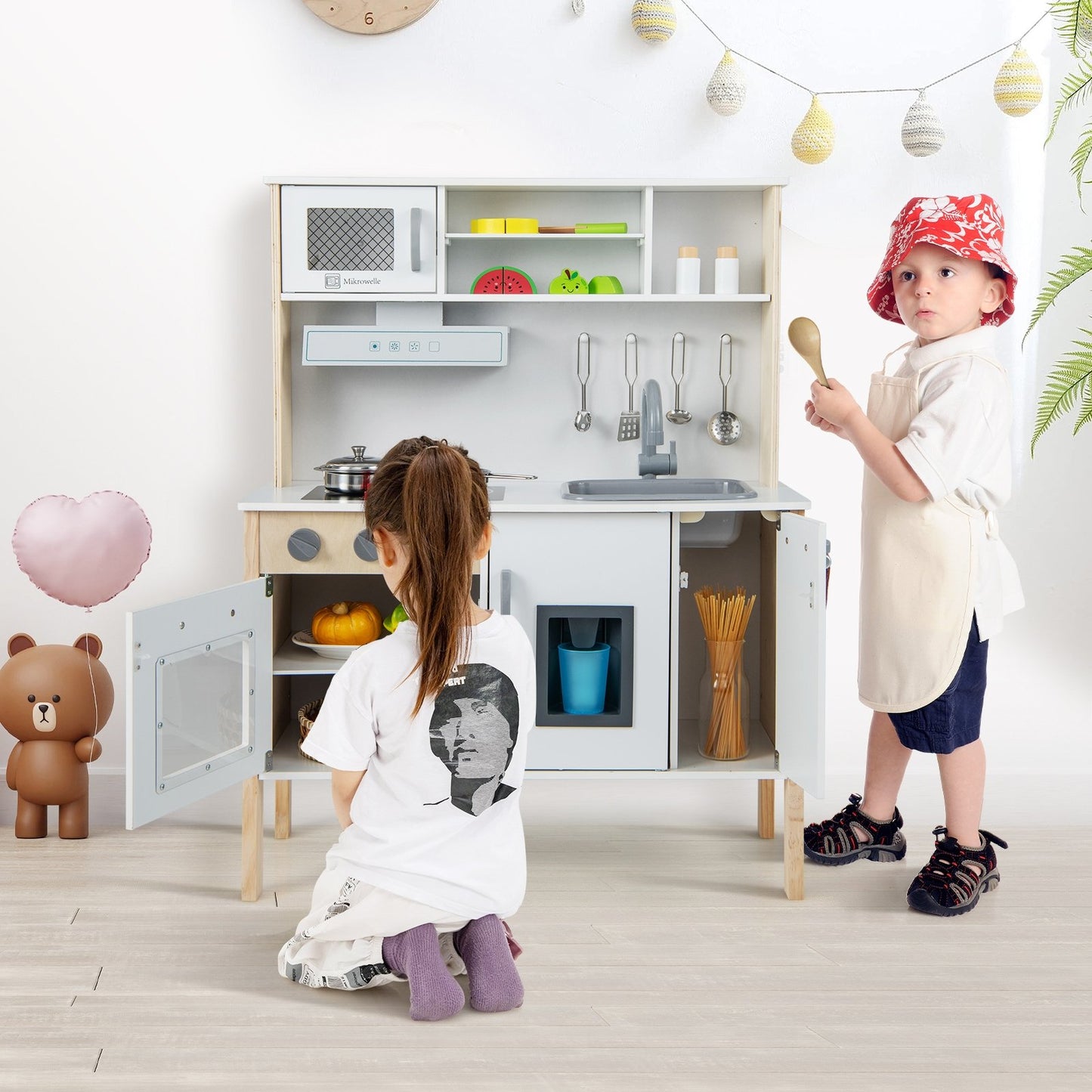 Wooden Pretend Play Kitchen Set for Toddlers, White Play Kitchen Sets   at Gallery Canada