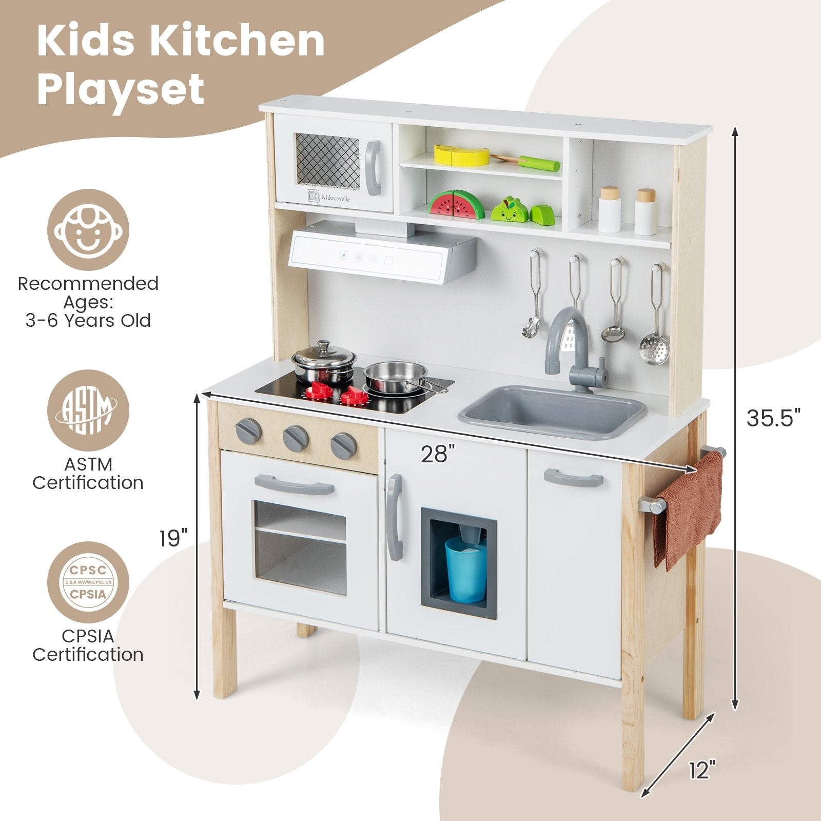 Wooden Pretend Play Kitchen Set for Toddlers, White Play Kitchen Sets   at Gallery Canada