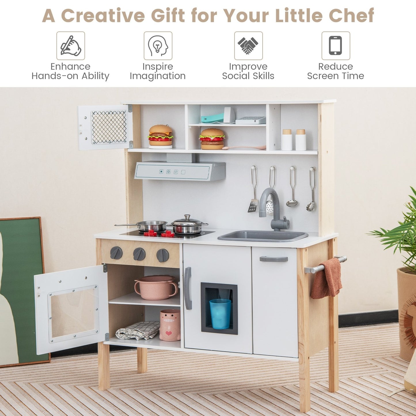 Wooden Pretend Play Kitchen Set for Toddlers, White Play Kitchen Sets   at Gallery Canada