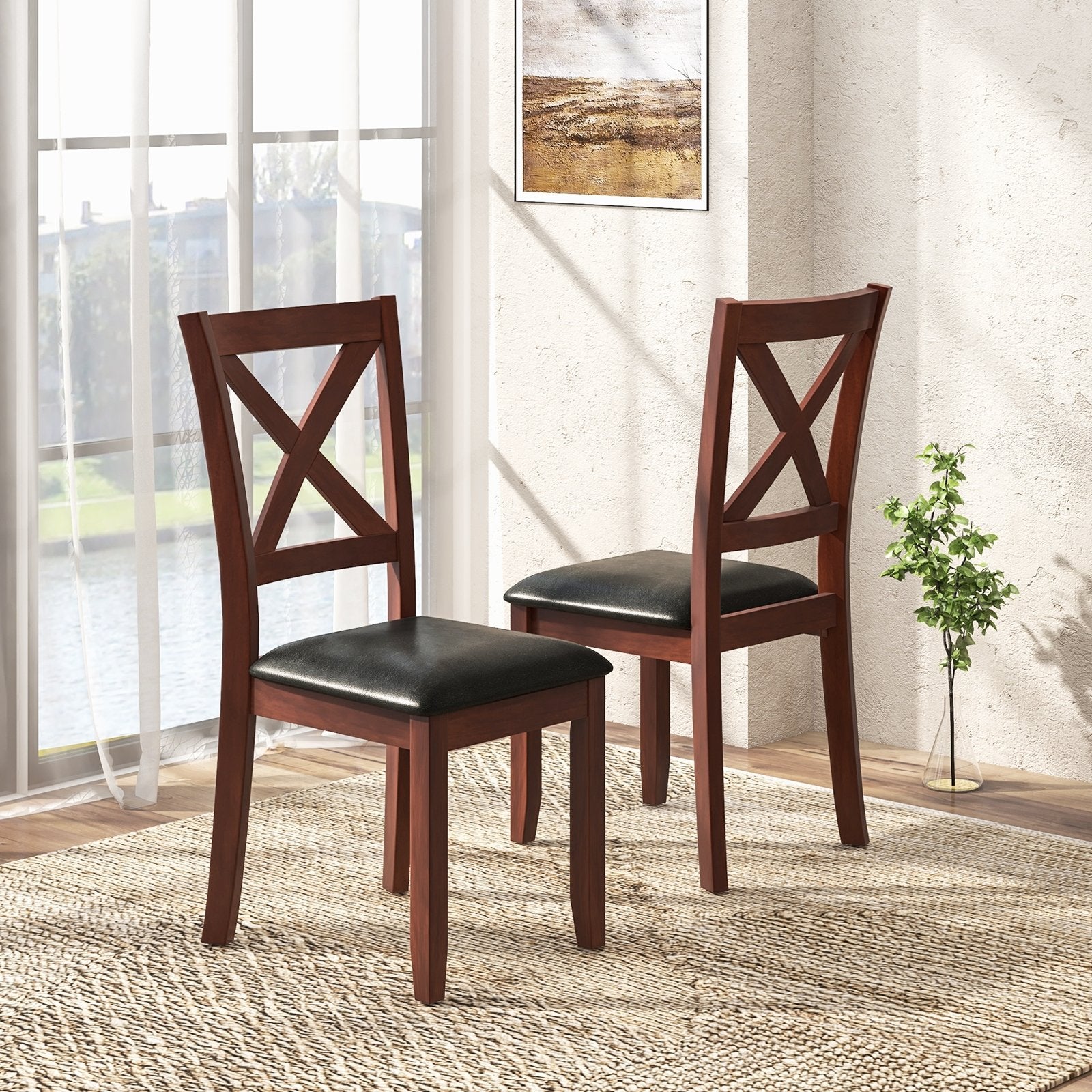 Set of 2 Wooden Kitchen Dining Chair with Padded Seat and Rubber Wood Legs, Black Dining Chairs   at Gallery Canada