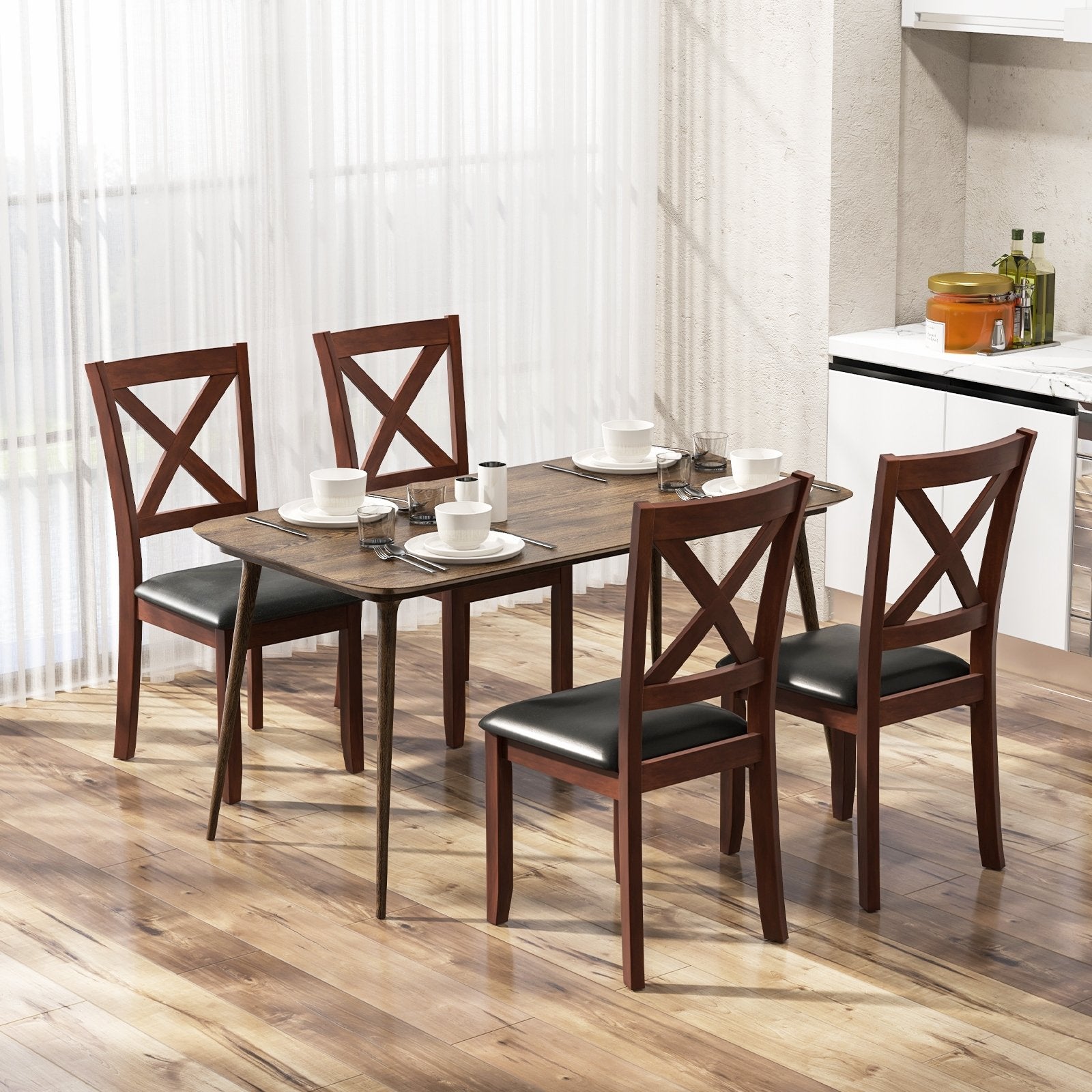 Set of 2 Wooden Kitchen Dining Chair with Padded Seat and Rubber Wood Legs, Black Dining Chairs   at Gallery Canada