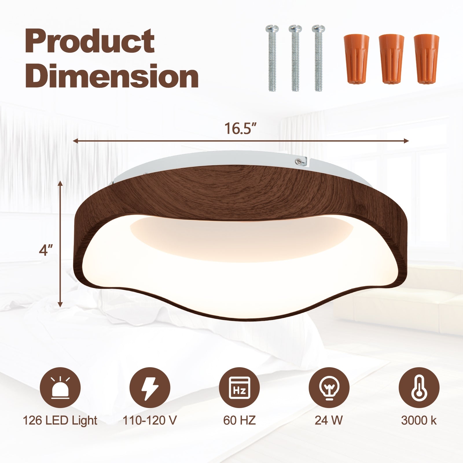 24W Modern LED Mount Ceiling Light with Wood Pattern and Metal Frame, Brown Ceiling Lights at Gallery Canada
