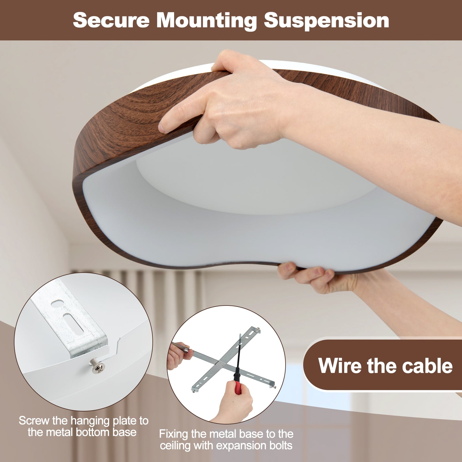 24W Modern LED Mount Ceiling Light with Wood Pattern and Metal Frame, Brown Ceiling Lights at Gallery Canada