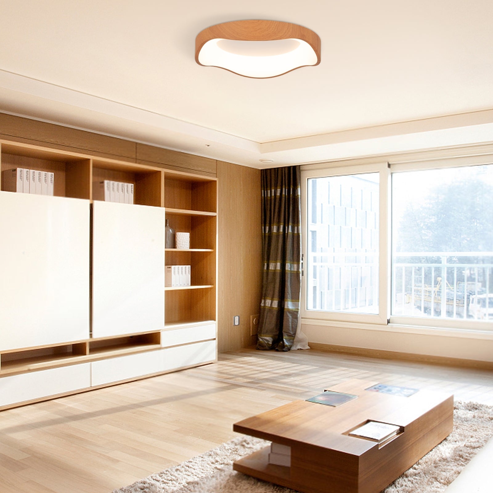 24W Modern LED Mount Ceiling Light with Wood Pattern and Metal Frame, Natural Ceiling Lights at Gallery Canada