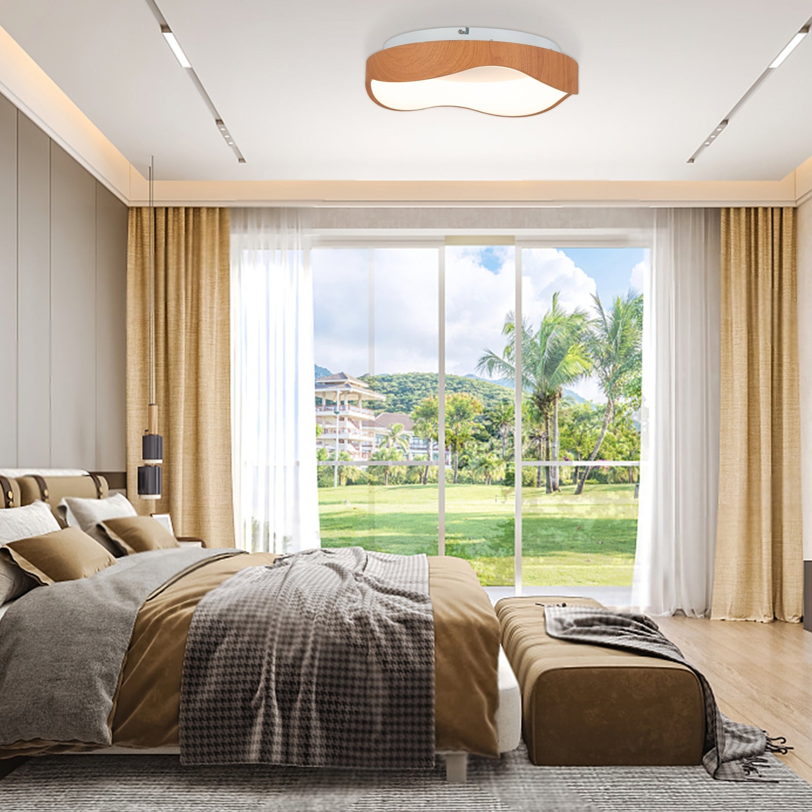 24W Modern LED Mount Ceiling Light with Wood Pattern and Metal Frame, Natural Ceiling Lights at Gallery Canada