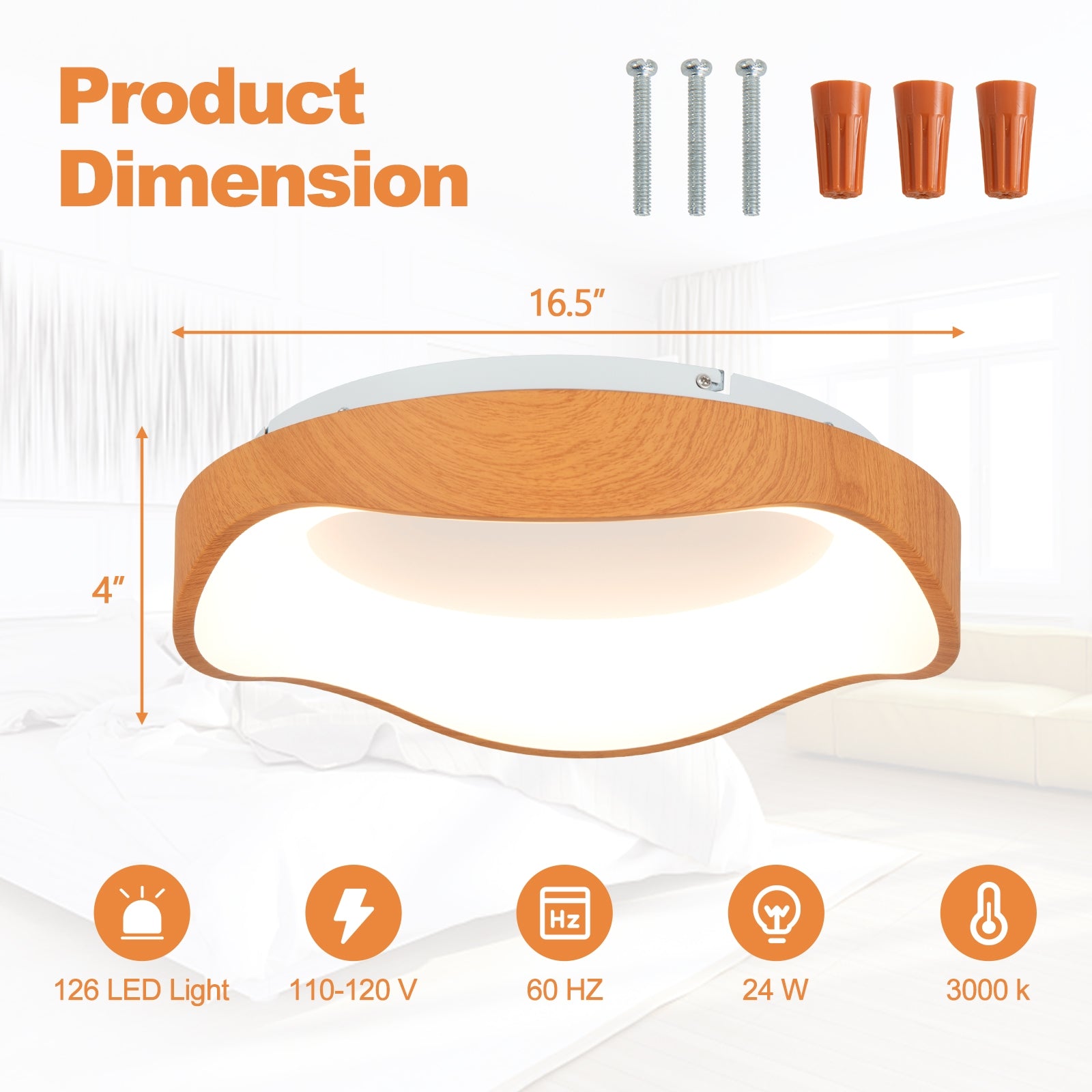 24W Modern LED Mount Ceiling Light with Wood Pattern and Metal Frame, Natural Ceiling Lights at Gallery Canada