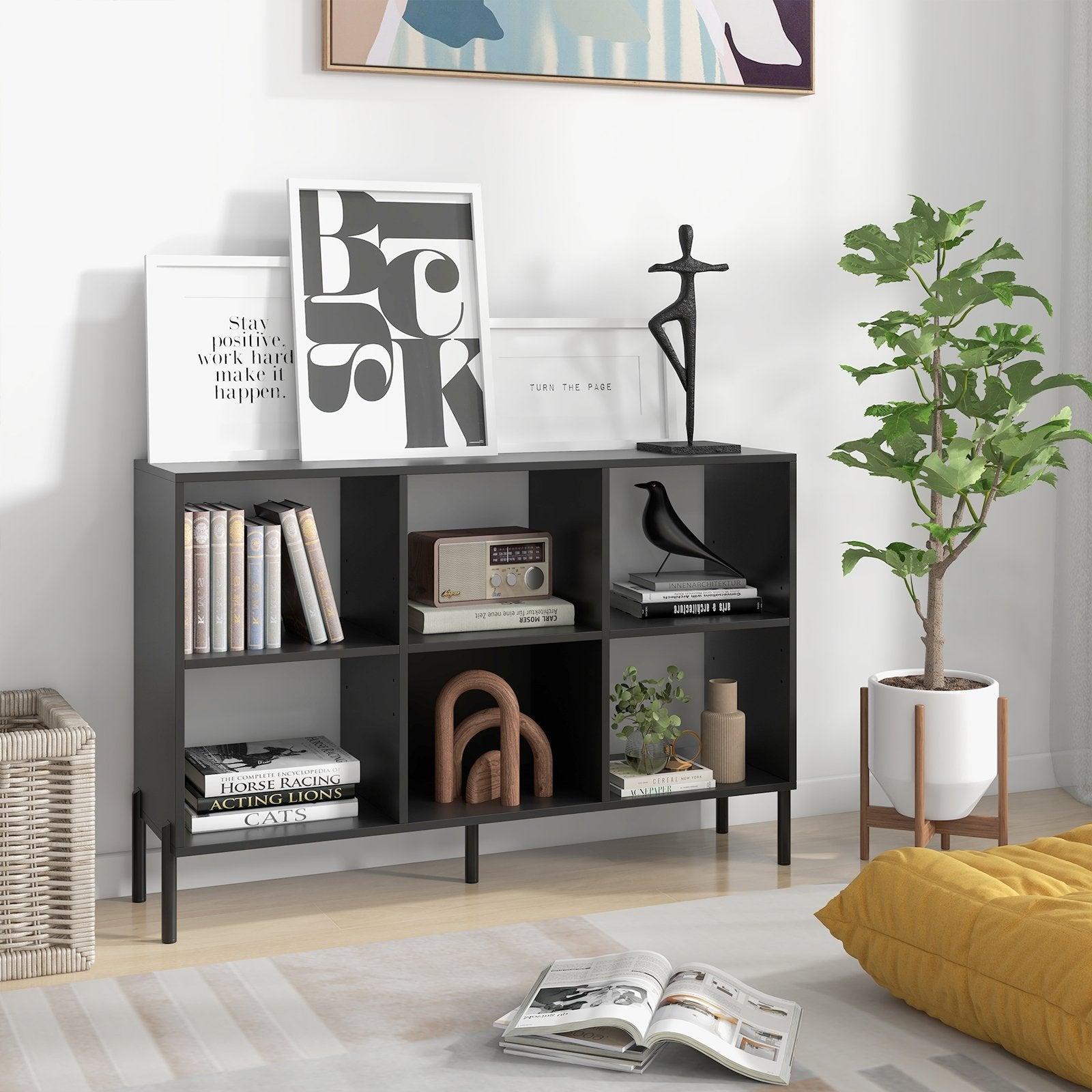 Open-Back Bookshelf with Drawer for Study, Black Bookcases   at Gallery Canada