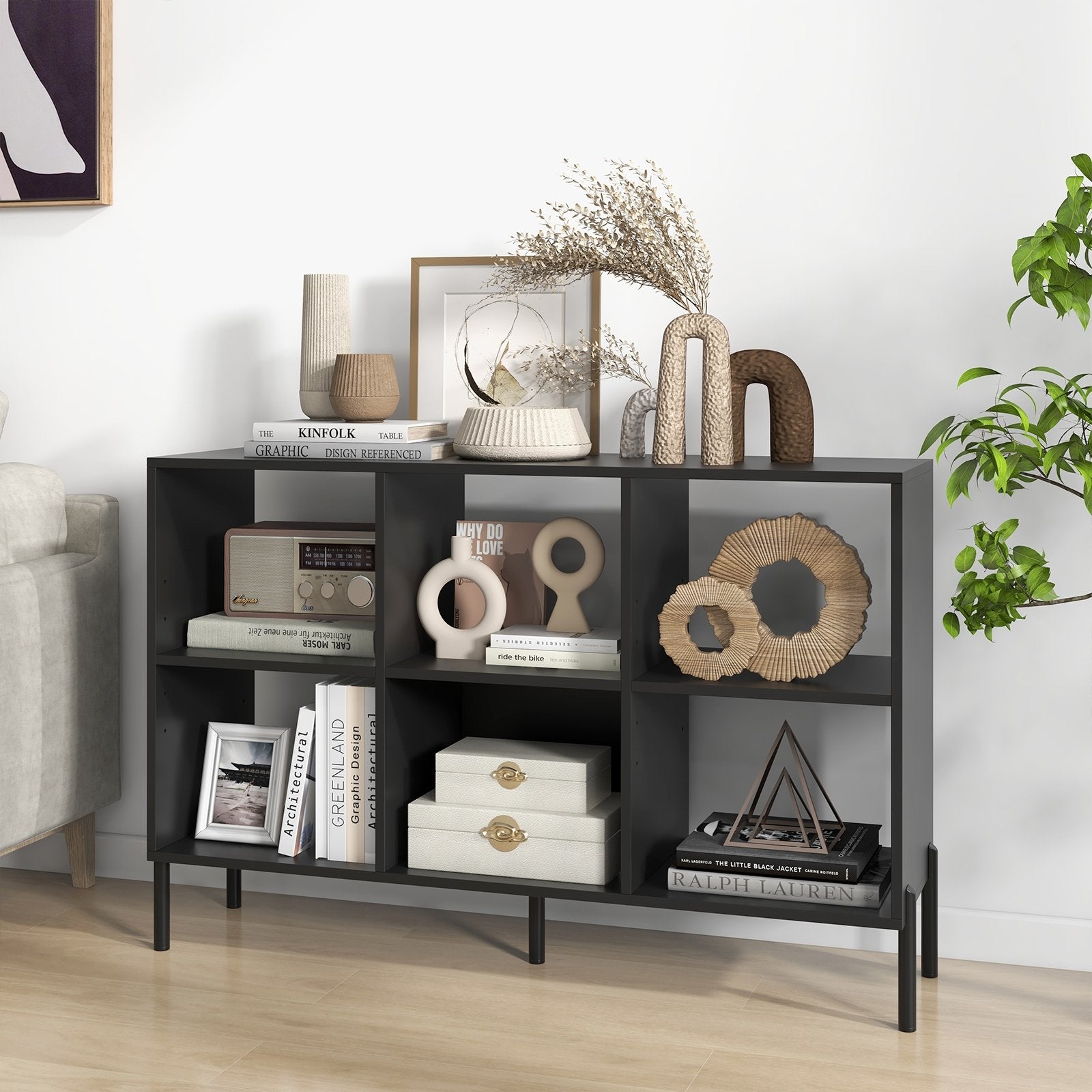 Open-Back Bookshelf with Drawer for Study, Black Bookcases   at Gallery Canada