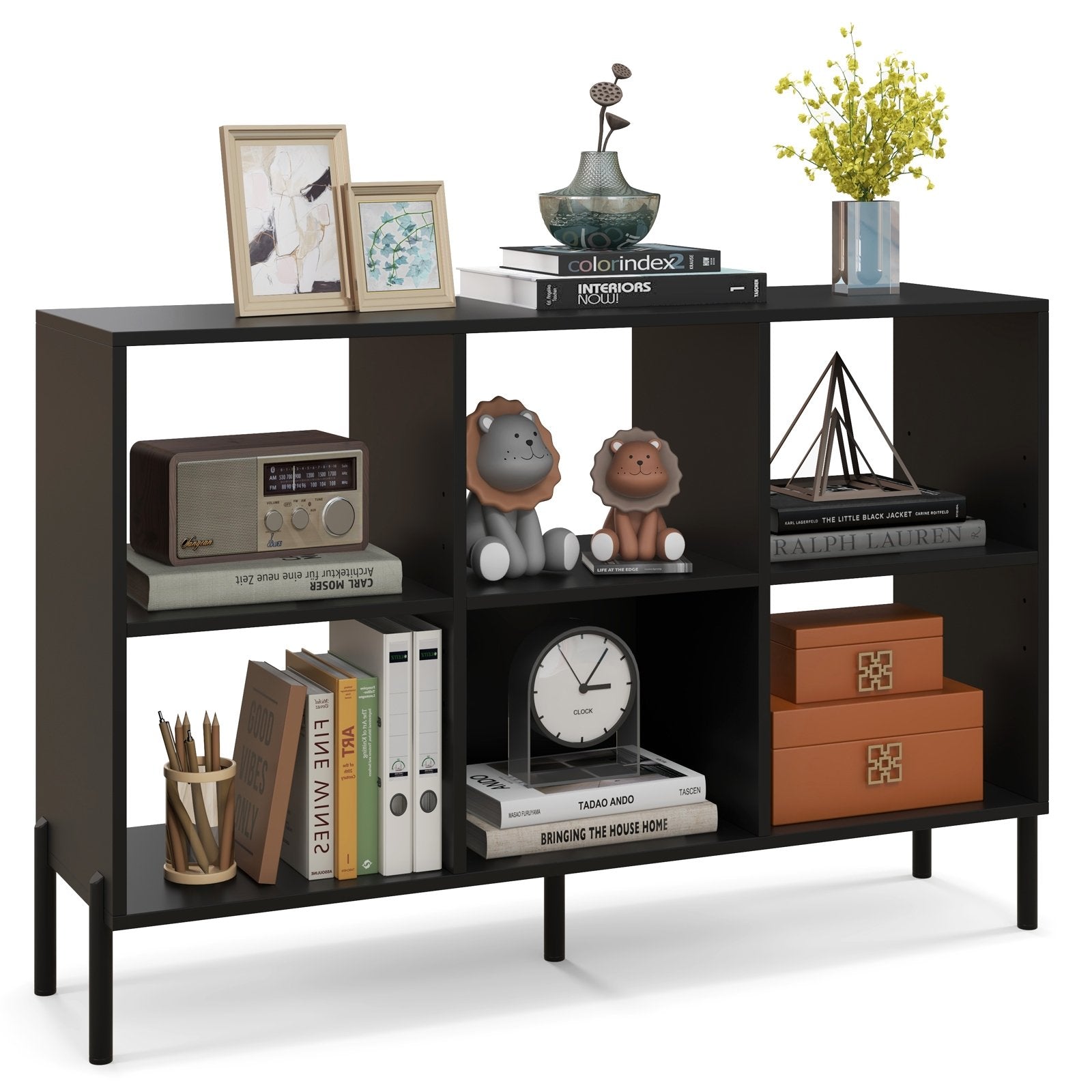 Open-Back Bookshelf with Drawer for Study, Black Bookcases   at Gallery Canada