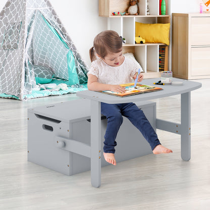 3-in-1 Kids Convertible Storage Bench Wood Activity Table and Chair Set, Gray Kids Table & Chair Sets   at Gallery Canada