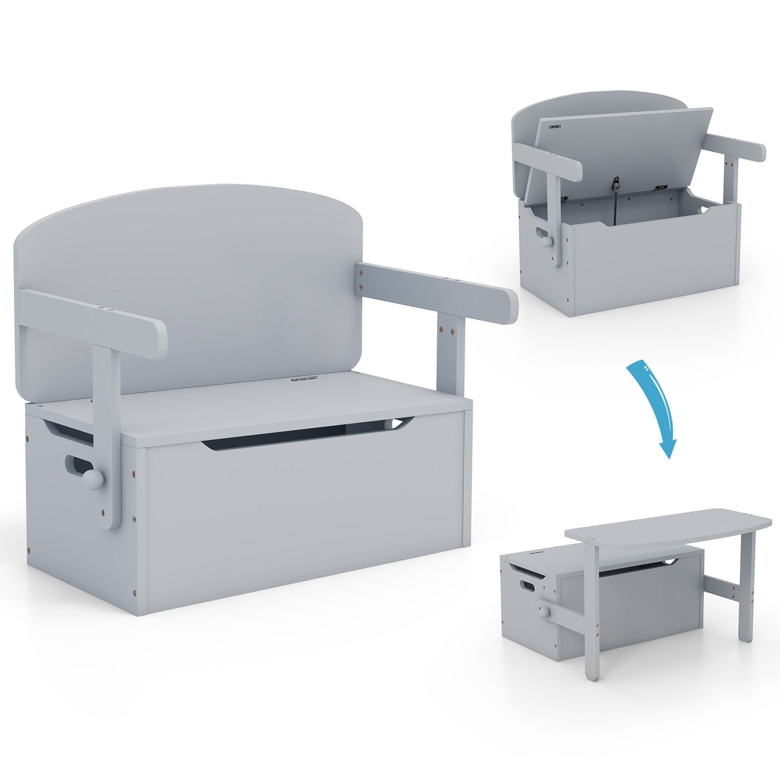 3-in-1 Kids Convertible Storage Bench Wood Activity Table and Chair Set, Gray Kids Table & Chair Sets Gray at Gallery Canada