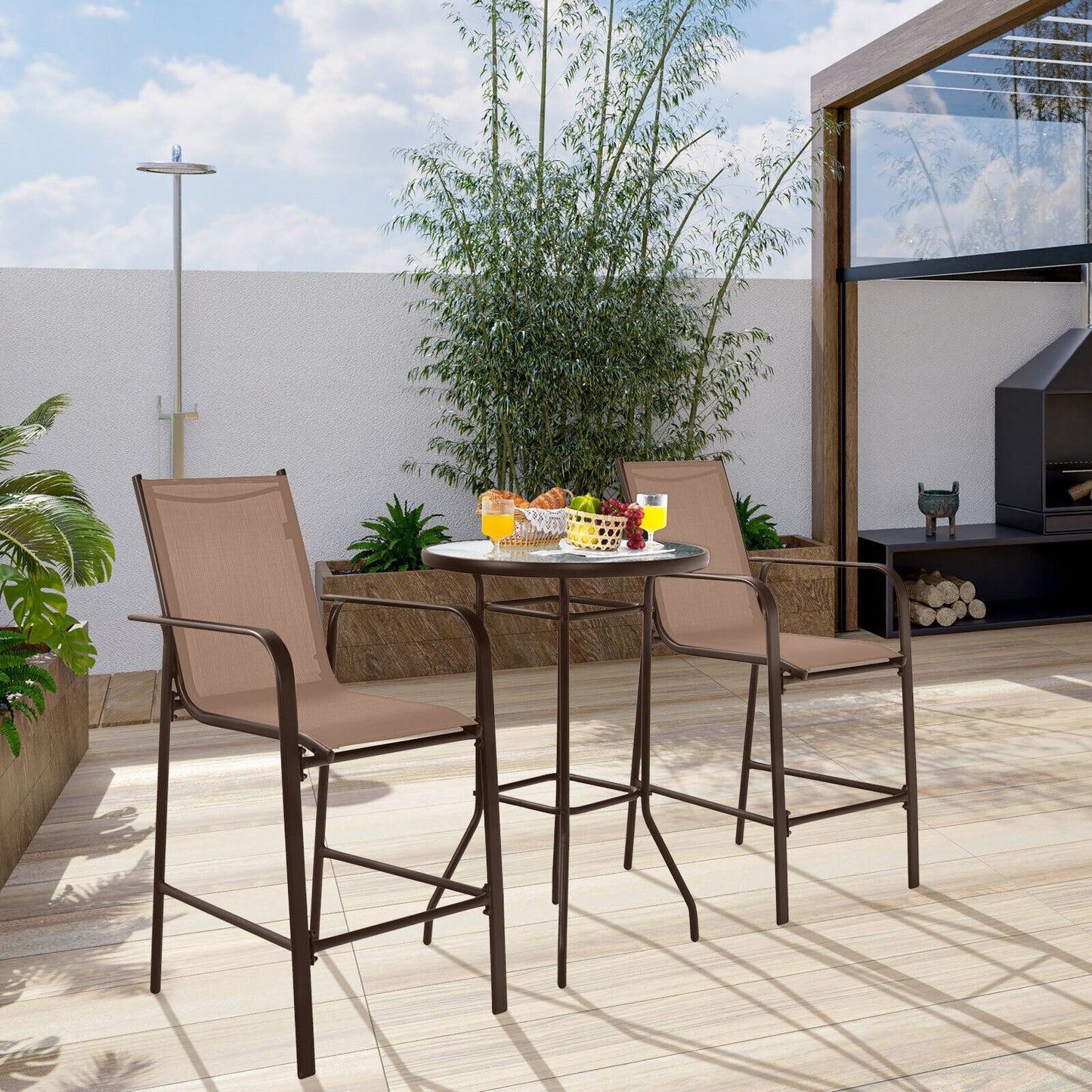 3 Pieces Outdoor Patio Bar Table Stool Set, Brown Patio Conversation Sets   at Gallery Canada