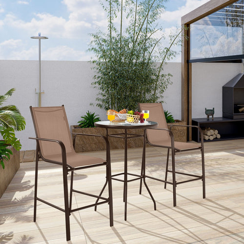 3 Pieces Outdoor Patio Bar Table Stool Set, Brown