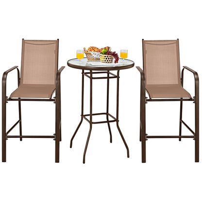 3 Pieces Outdoor Patio Bar Table Stool Set, Brown Patio Conversation Sets   at Gallery Canada