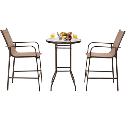 3 Pieces Outdoor Patio Bar Table Stool Set, Brown Patio Conversation Sets   at Gallery Canada