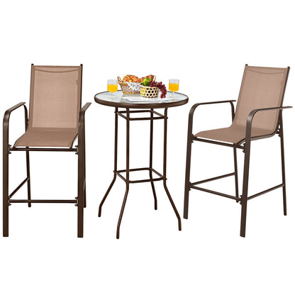 3 Pieces Outdoor Patio Bar Table Stool Set, Brown Patio Conversation Sets   at Gallery Canada