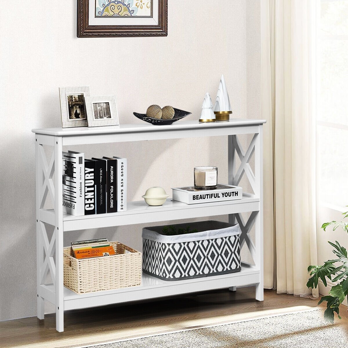 3-Tier Console X-Design Sofa Side Accent Table, White Console Tables   at Gallery Canada