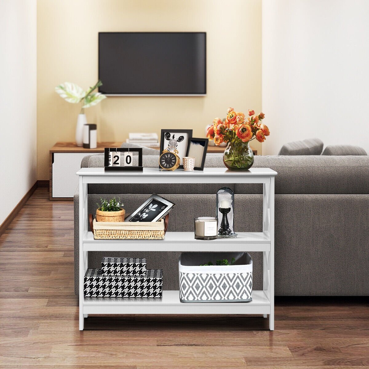 3-Tier Console X-Design Sofa Side Accent Table, White Console Tables   at Gallery Canada