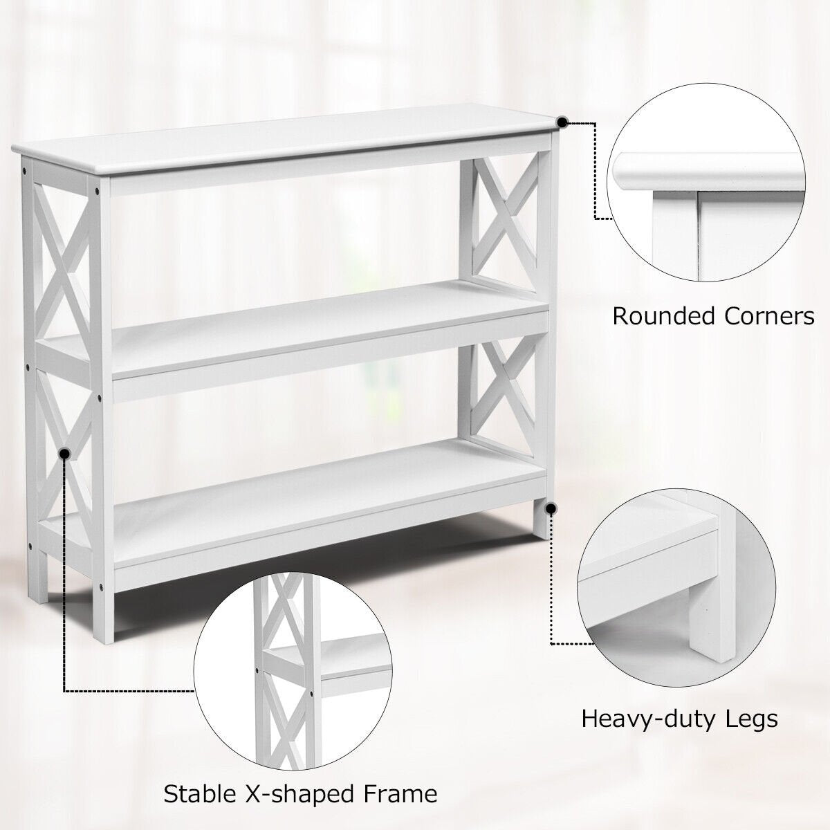 3-Tier Console X-Design Sofa Side Accent Table, White Console Tables   at Gallery Canada