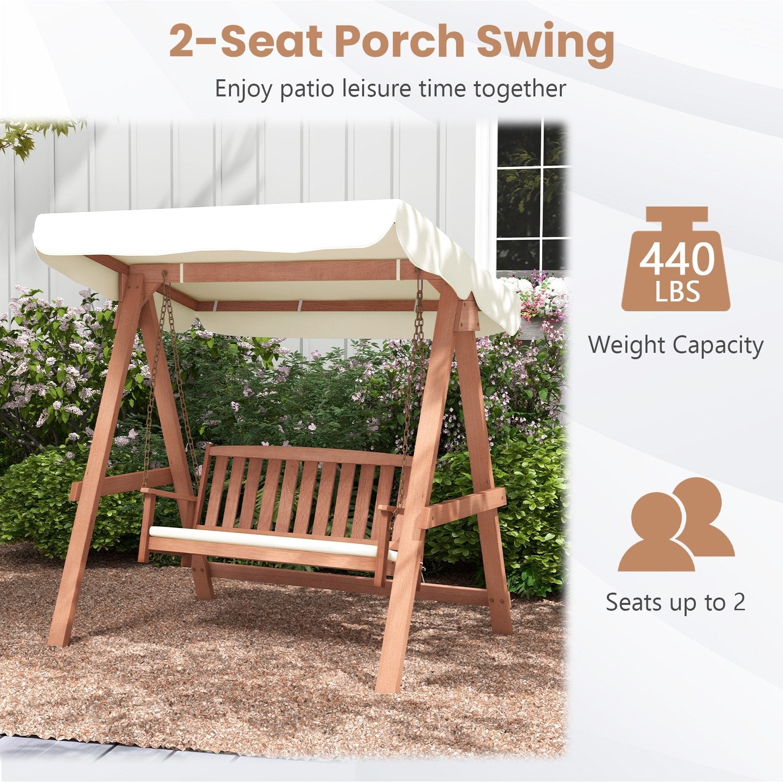 Outdoor 2-Seat Swing Bench w/ith A Frame and Sturdy Metal Hanging Chainsx, Natural Porch Swings   at Gallery Canada