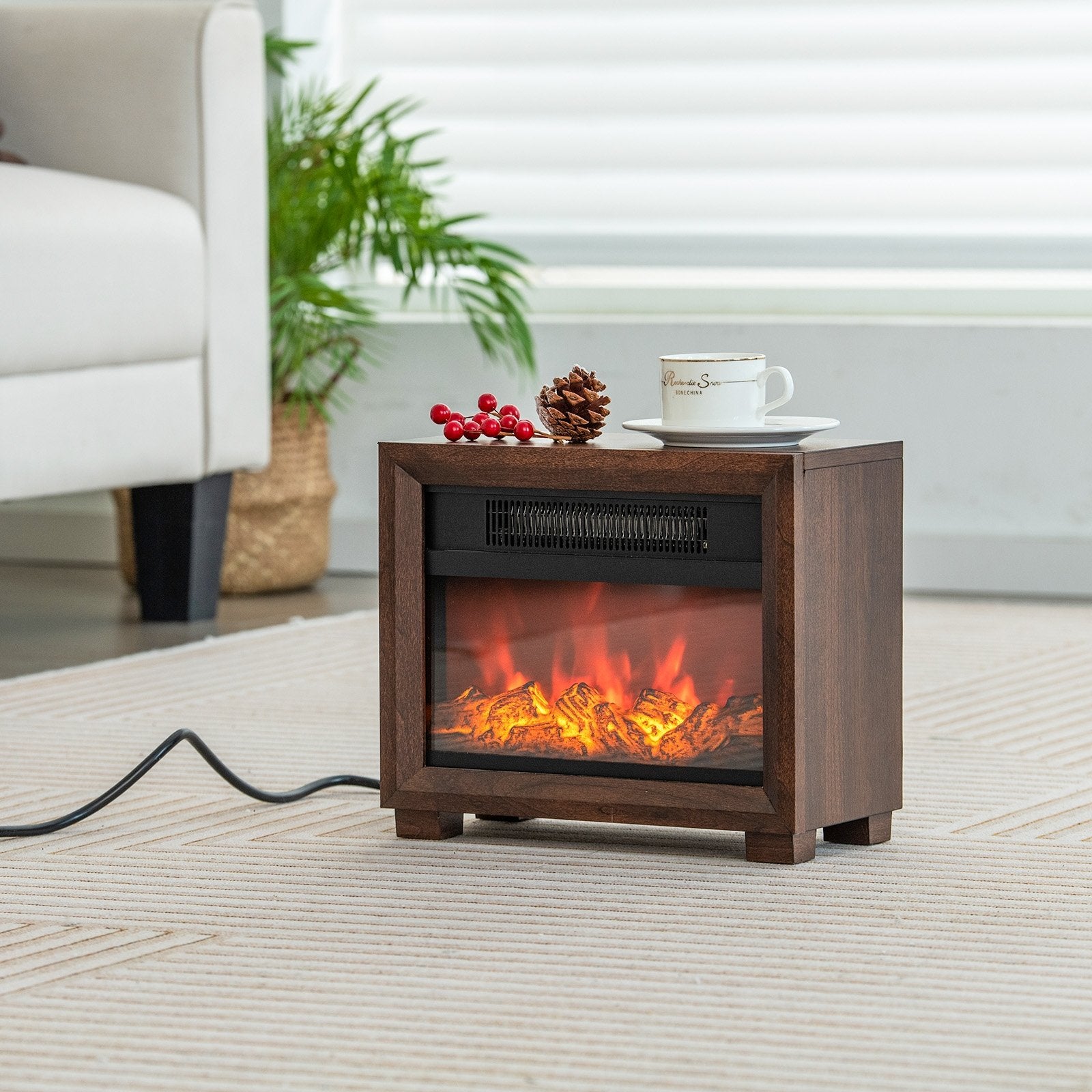 Mini Wooden Space Tabletop Fireplace with Realistic Flame Effect, Brown Fireplaces   at Gallery Canada