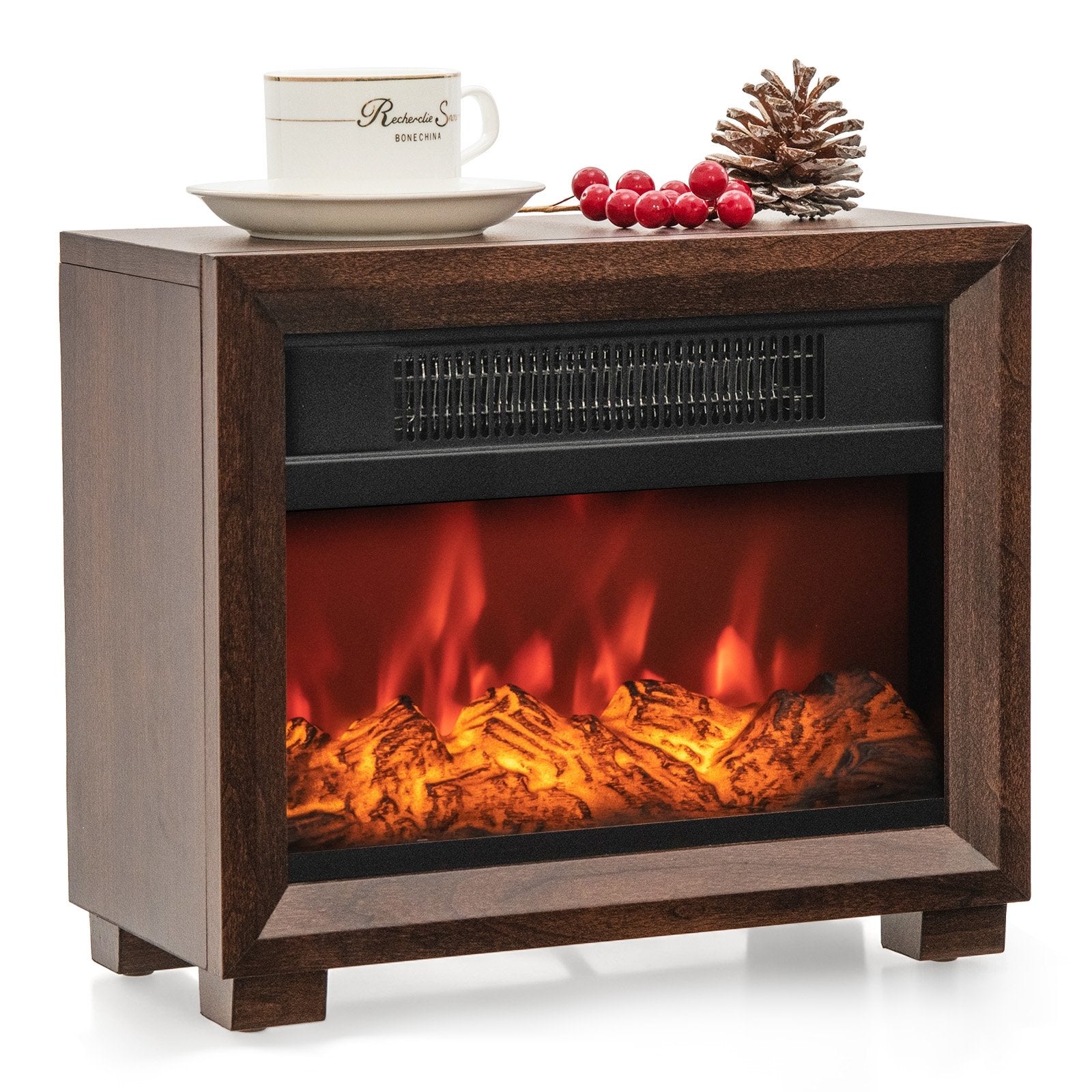 Mini Wooden Space Tabletop Fireplace with Realistic Flame Effect, Brown Fireplaces   at Gallery Canada